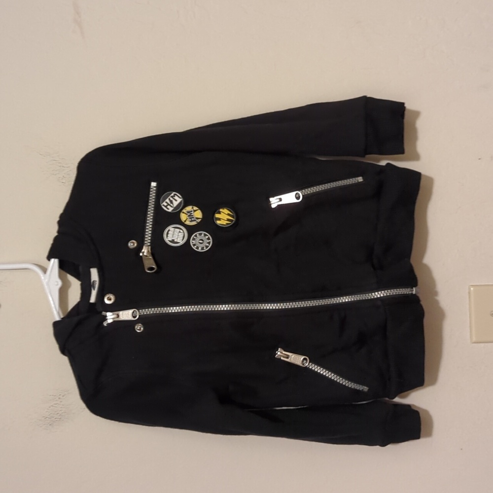 Harajuku Mini black  striped  yellow and black inside the hood sweater size 5 T